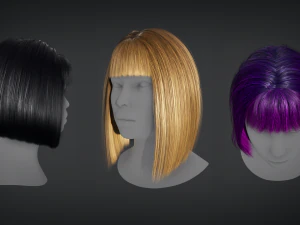 Konstruktor Rambut - Gaya Rambut Pendek dengan Poni Model 3D