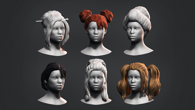 Hair - Female Low Poly Hairstyles Kitbash Modelo 3D .c4d .max .obj .3ds .fbx .stl .blend 