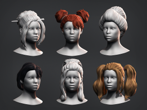 Hair - Female Low Poly Hairstyles Kitbash 3D Models