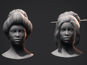 Hair - Female Low Poly Hairstyles Kitbash Modelo 3D