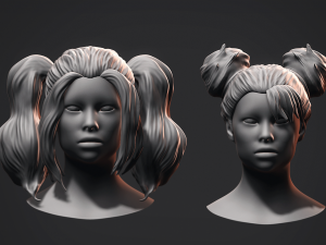 Hair - Female Low Poly Hairstyles Kitbash Modelo 3D