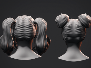 Hair - Female Low Poly Hairstyles Kitbash Modelo 3D