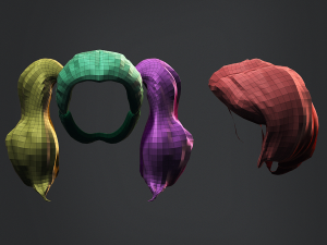 Hair - Female Low Poly Hairstyles Kitbash Modelo 3D