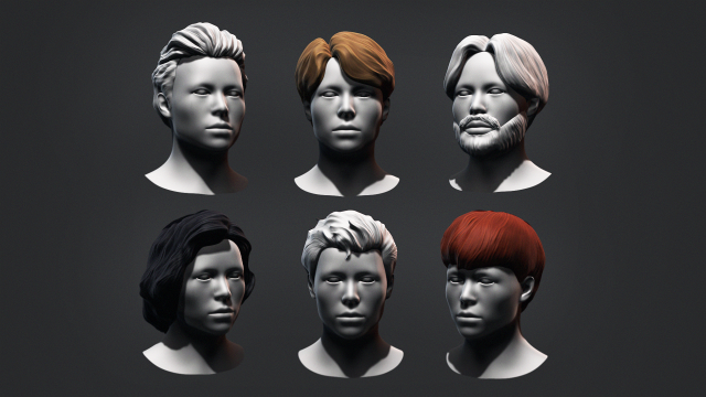 Hair - Low Poly Male Hairstyle Kitbash Model 3D .c4d .max .obj .3ds .fbx .stl .blend 