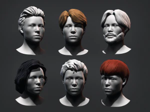 Cabelo - Kitbash de penteado masculino Low Poly Modelo 3D