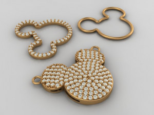 Mickey mouse diamond pave pendant 3D print model 3D Print Model