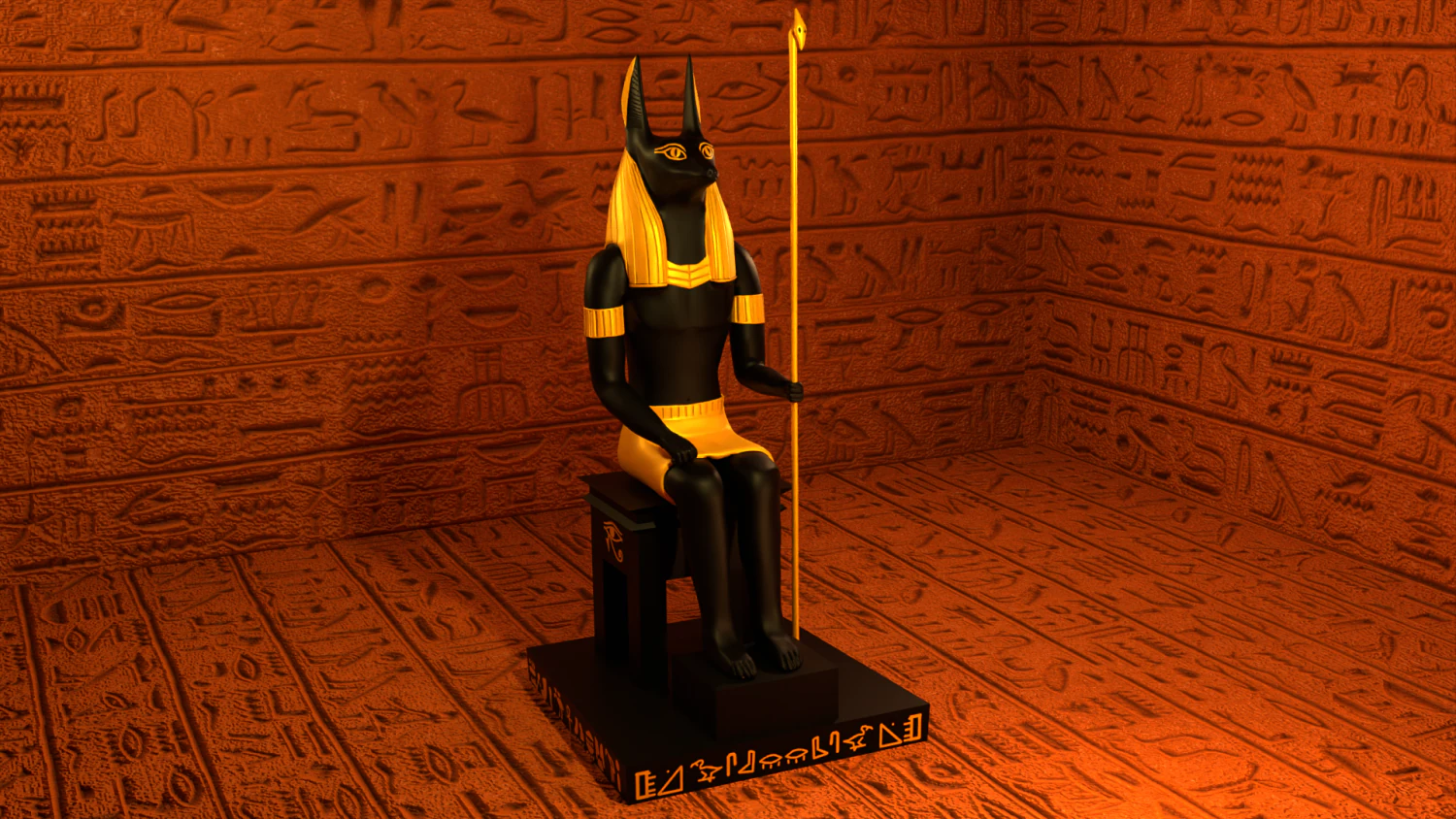 Egyptian god Anubis Sculpture Figure Low-poly 3D Model .c4d .max .obj .3ds .fbx .stl .blend