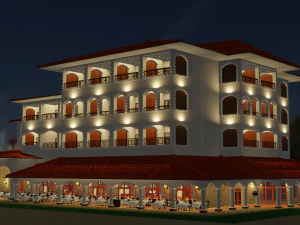 Modular Buffet Resturant in a Hotel Interior Exterior Low-poly 3D Model