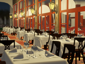 Modular Buffet Resturant in a Hotel Interior Exterior Low-poly 3Dモデル