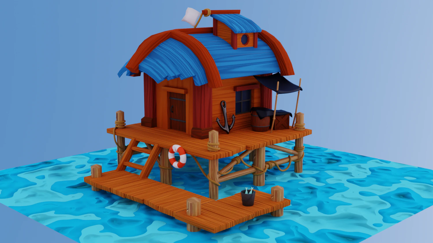 Toon Fishermans House Game Asset 3D Model .c4d .max .obj .3ds .fbx .stl .blend 
