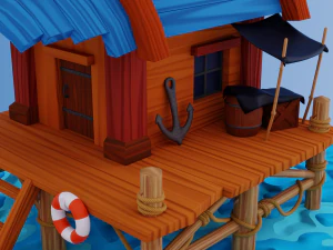 Toon Fishermans House Game Asset 3D Model