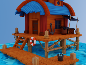 Toon Fishermans House Game Asset 3D 모델