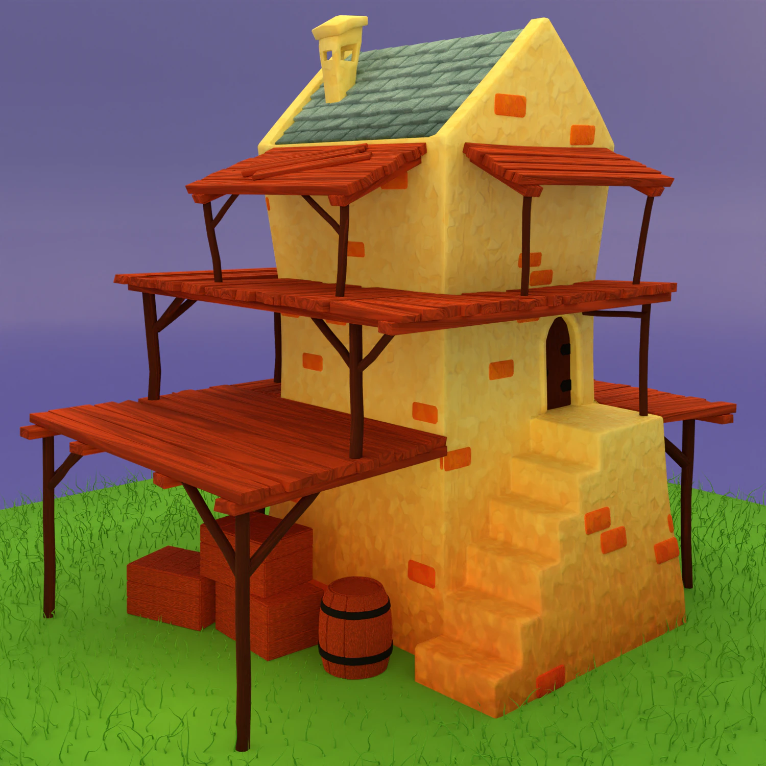 Toonish Medivial Watch Tower Game Asset Low-poly 3D Model .c4d .max .obj .3ds .fbx .stl .blend 