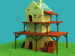 Toonish Medivial Watch Tower Game Asset Low-poly 3D Модель