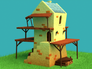 Toonish Medivial Watch Tower Game Asset Low-poly 3D Модель