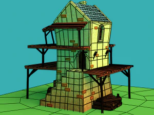 Toonish Medivial Watch Tower Game Asset Low-poly 3D Model