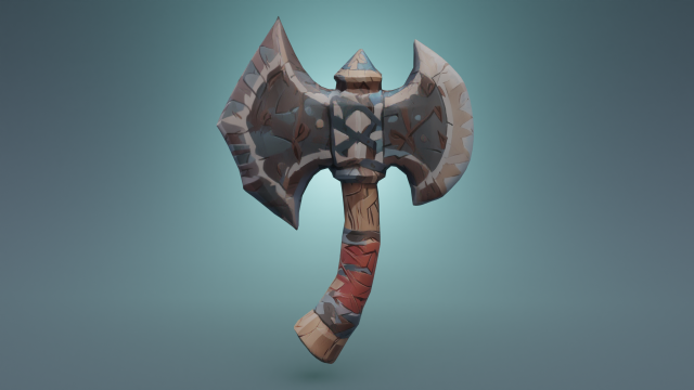 A Metal and Wood Axe Adventure Game Asset Low-poly 3D Model .c4d .max .obj .3ds .fbx .stl .blend 