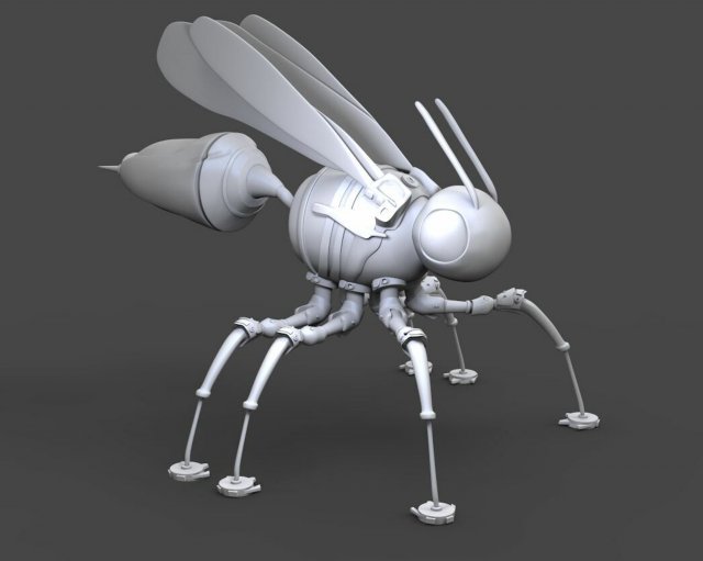 mechanical wasp zbrush sculpture 3D Модель .c4d .max .obj .3ds .fbx .stl .blend 