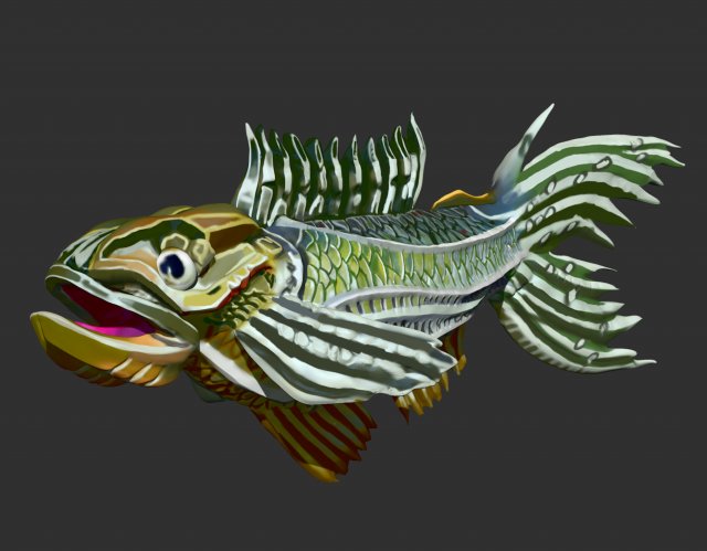 fish sculpt and polypaint ztl zbrush file 3D 模型 .c4d .max .obj .3ds .fbx .stl .blend 