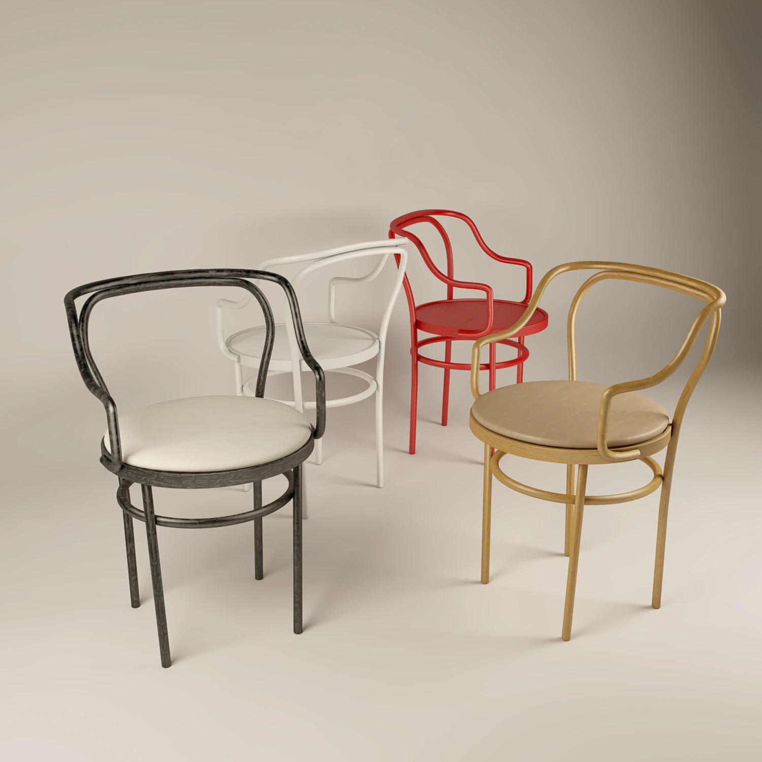4 wooden chairs 3D Model .c4d .max .obj .3ds .fbx .stl .blend