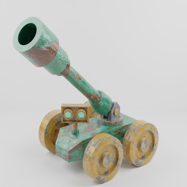 rusty robot vehicle with cannon 3D Model .c4d .max .obj .3ds .fbx .stl .blend 