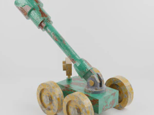 rusty robot vehicle with cannon 3D Model