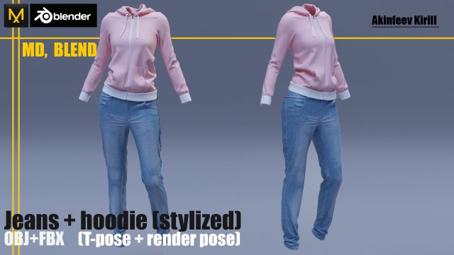 jeans hoodie 3Dモデル .c4d .max .obj .3ds .fbx .stl .blend 