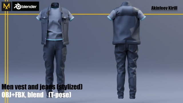 men vest and jeans Model 3D .c4d .max .obj .3ds .fbx .stl .blend 