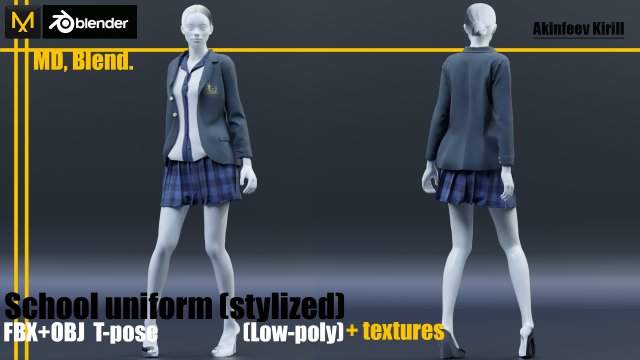 school uniform low-poly 3D Model .c4d .max .obj .3ds .fbx .stl .blend 