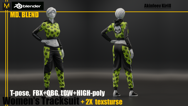 womens tracksuit 3D 모델 .c4d .max .obj .3ds .fbx .stl .blend 