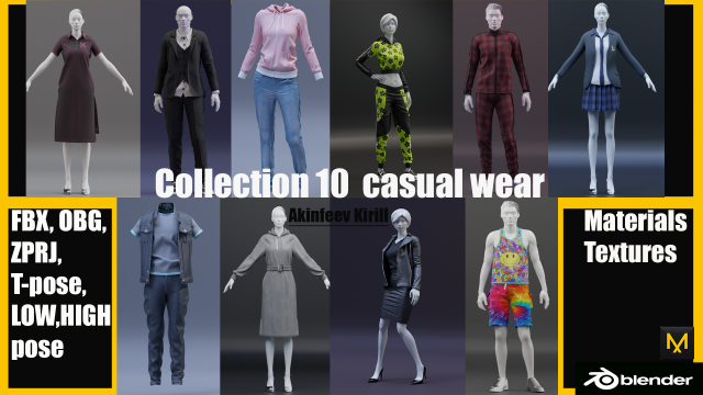 collection 10 casual wear Modelo 3D .c4d .max .obj .3ds .fbx .stl .blend 