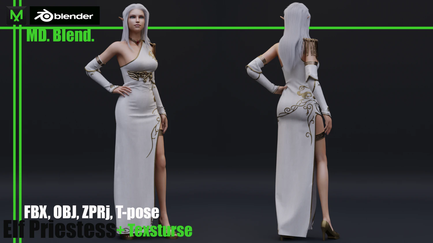 elf priestess 3D Model .c4d .max .obj .3ds .fbx .stl .blend