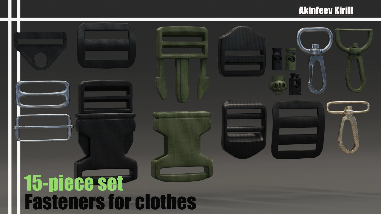 Conjunto de fechos para roupas de 15 pe&ccedil;as Modelo 3D .c4d .max .obj .3ds .fbx .stl .blend 