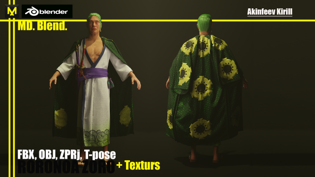 roronoa zoro 3Dモデル .c4d .max .obj .3ds .fbx .stl .blend 