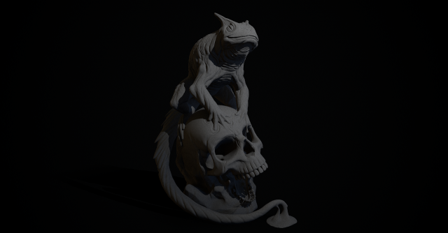 frog on the skull Model do druku 3D .c4d .max .obj .3ds .fbx .stl .blend 