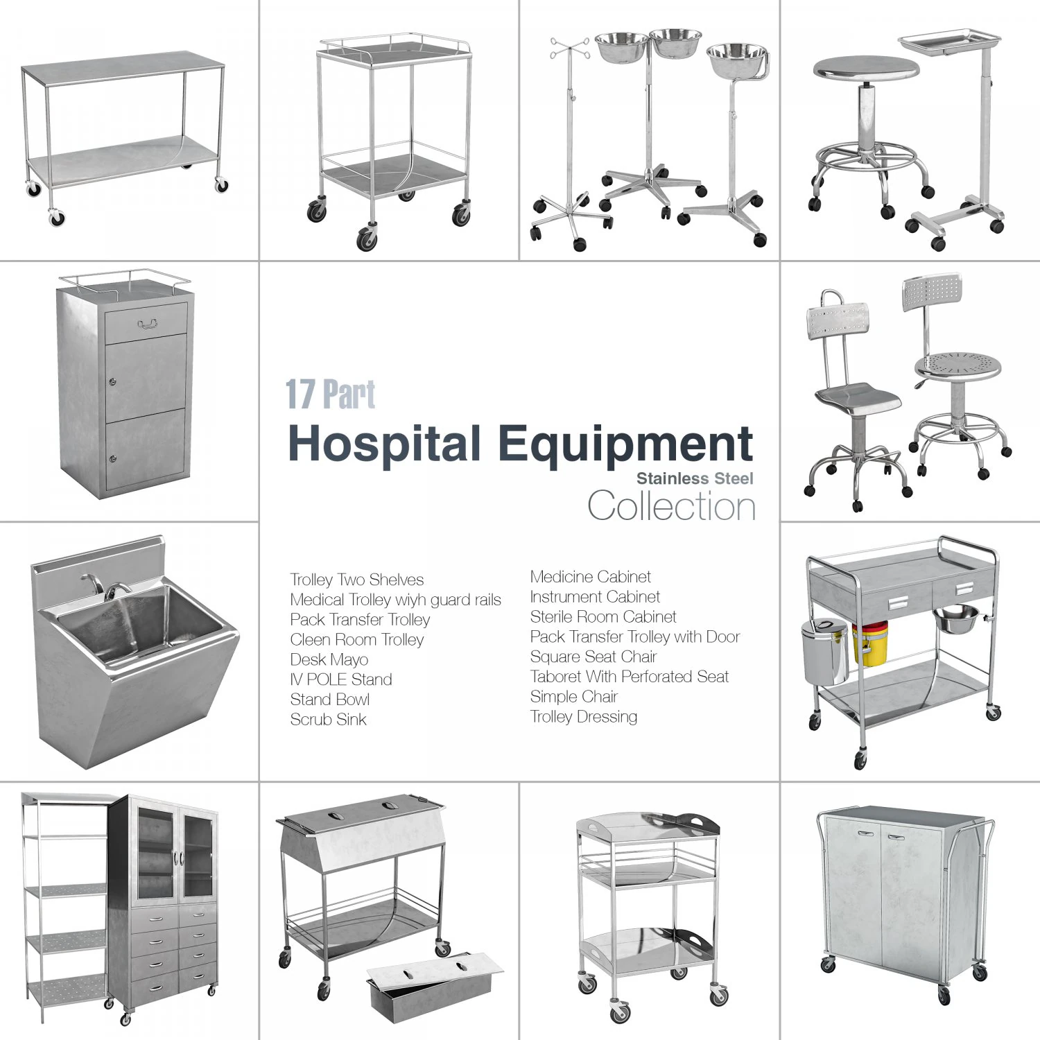 hospital equipment collection 3D Model .c4d .max .obj .3ds .fbx .stl .blend