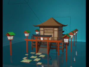 blender świątynny low-poly Model 3D