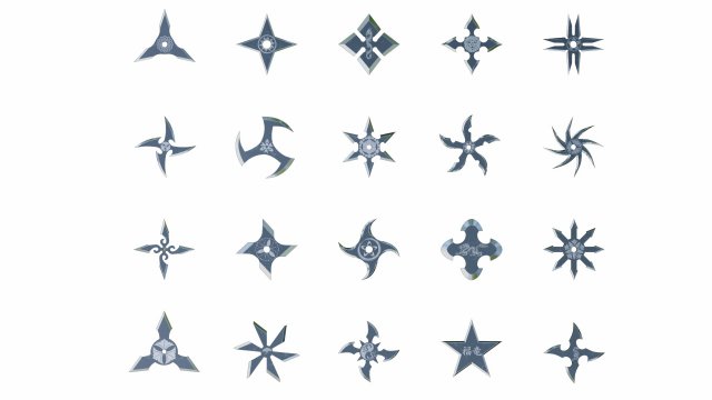 collection of 20 shurikens 3D 모델 .c4d .max .obj .3ds .fbx .stl .blend 