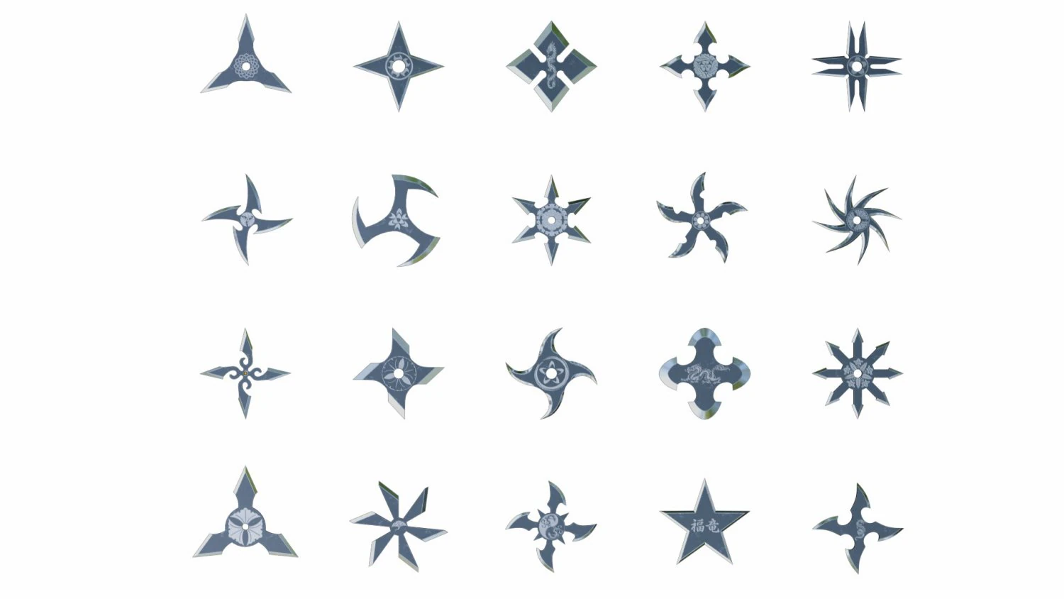 collection of 20 shurikens 3D Model .c4d .max .obj .3ds .fbx .stl .blend 