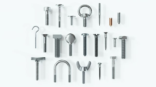 Collection of 21 bolts and screws 3D Model .c4d .max .obj .3ds .fbx .stl .blend