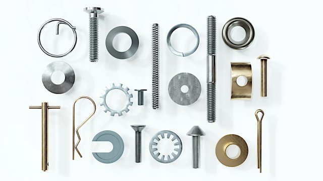 Collection of 21 rivets pins studs and washers 3D Model .c4d .max .obj .3ds .fbx .stl .blend 