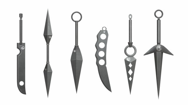 Collection of 6 kunai Model 3D .c4d .max .obj .3ds .fbx .stl .blend 