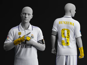 Benzema Ballon Dor Edi&ccedil;&atilde;o Especial Real Madrid 2022 Home Jersey Modelo 3D