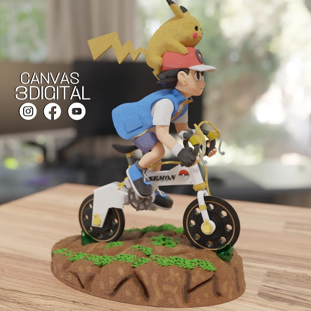 ASH AND PIKACHU - POKEMON 3D Print Model .c4d .max .obj .3ds .fbx .stl .blend