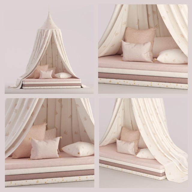 sleeping collection of canopies mattresses and pillows 3D Model .c4d .max .obj .3ds .fbx .stl .blend 