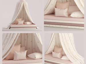 sleeping collection of canopies mattresses and pillows 3D Model