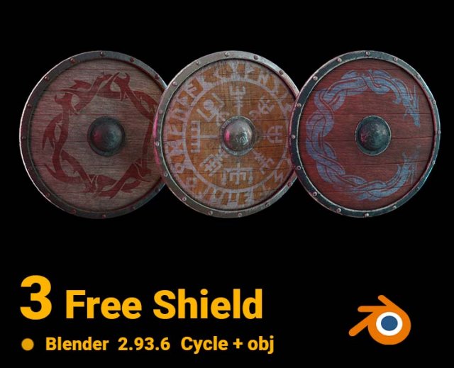 3 ShieldFree 3D Model .c4d .max .obj .3ds .fbx .stl .blend