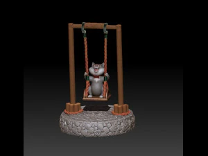 ブランコに乗っているかわいい猫 3D プリントモデル 3D プリントモデル 3Dプリントモデル