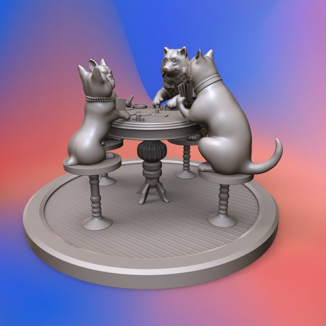 dogs playing cards 3d print model 3Dプリントモデル .c4d .max .obj .3ds .fbx .stl .blend