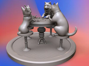 Perros jugando a las cartas modelo impreso en 3D. Modelo de impresión 3D